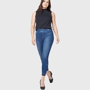 Spanx Distressed Denim Blue Jean Leggings Pull On Stretch High Rise